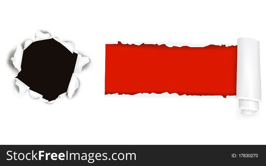 Assortment of ripped white paper against a red backgrounds. Vector illustration. Assortment of ripped white paper against a red backgrounds. Vector illustration.