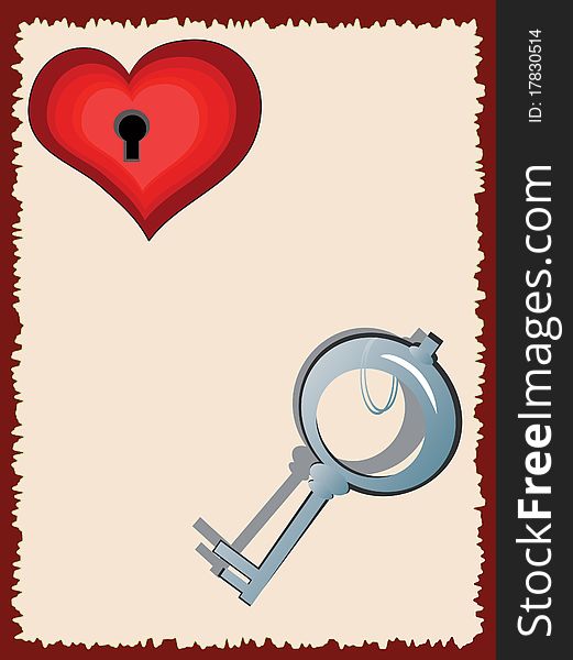 Background with heart and key. Background with heart and key