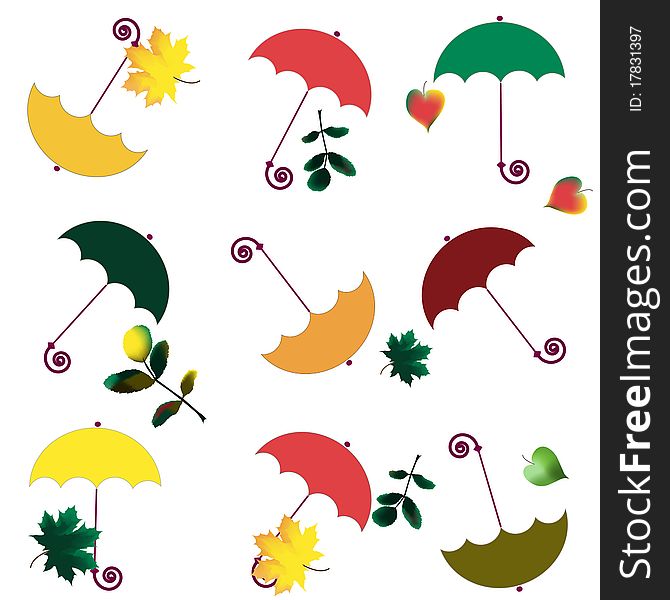 Colour umbrellas and autumn leaves