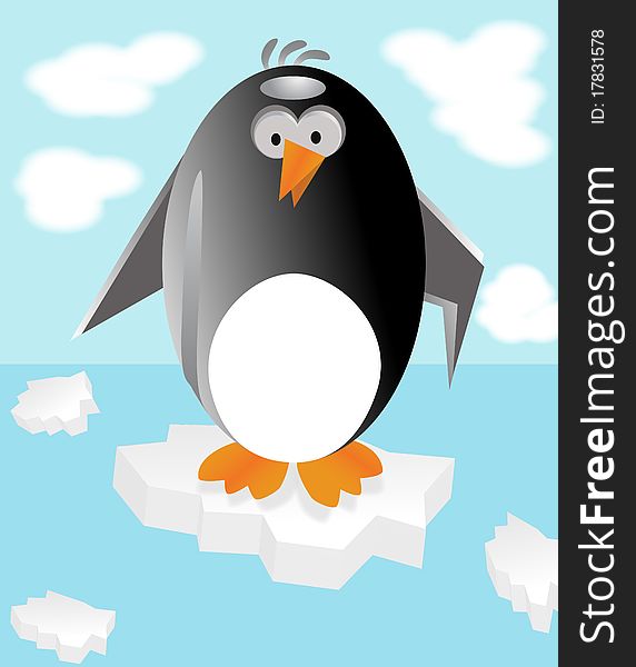 Little penguin travel on ice