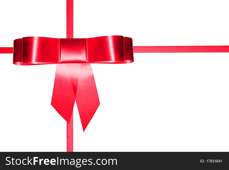 Red gift with silver ribbon isolated on white