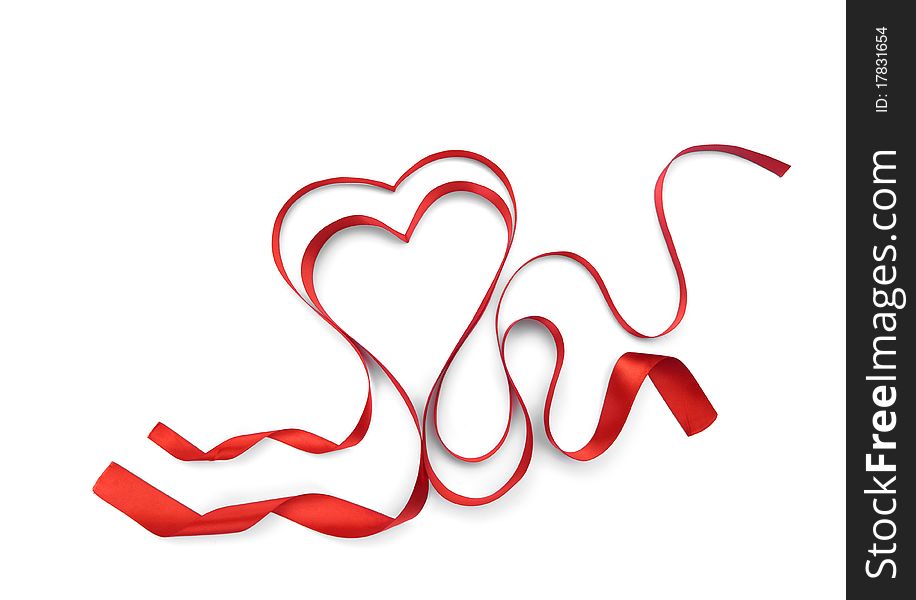 Red heart ribbon bow isolated on white background. Red heart ribbon bow isolated on white background