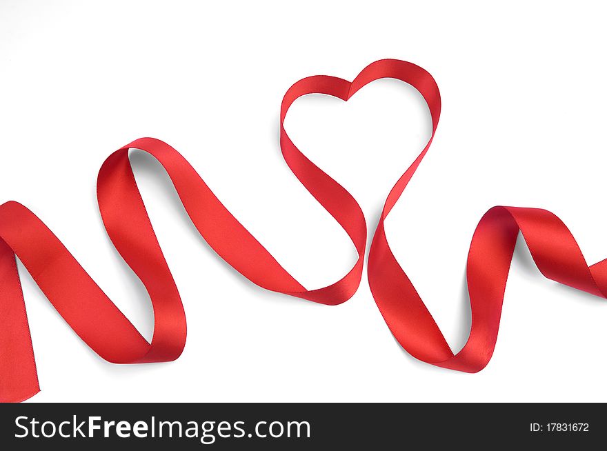 Red heart ribbon bow isolated on white background. Red heart ribbon bow isolated on white background