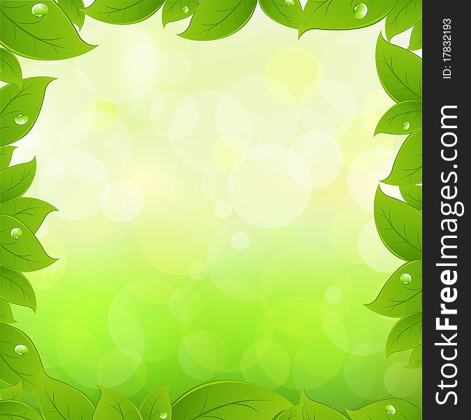 Spring Leaves With Green Bokeh, Vector Illustration. Spring Leaves With Green Bokeh, Vector Illustration