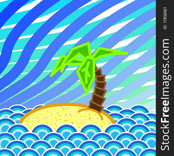 Island with palm in the sea. Vector illustration.