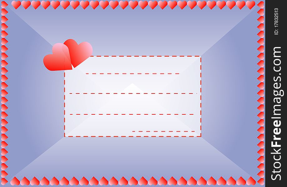 Envelope in love with hearts and a frame for your text,  vector. Envelope in love with hearts and a frame for your text,  vector