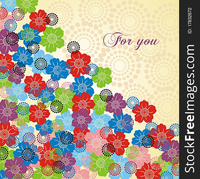 Postcard with applique from circles and flowers. Vector illustration. Postcard with applique from circles and flowers. Vector illustration.