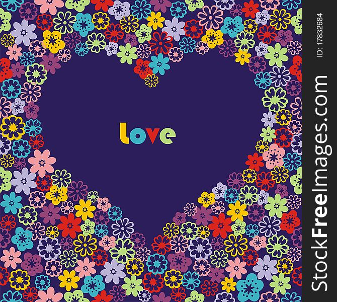 Heart which consist of colorful flowers. Vector illustration.