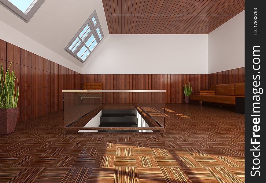 Modern interior attic (3d rendering )