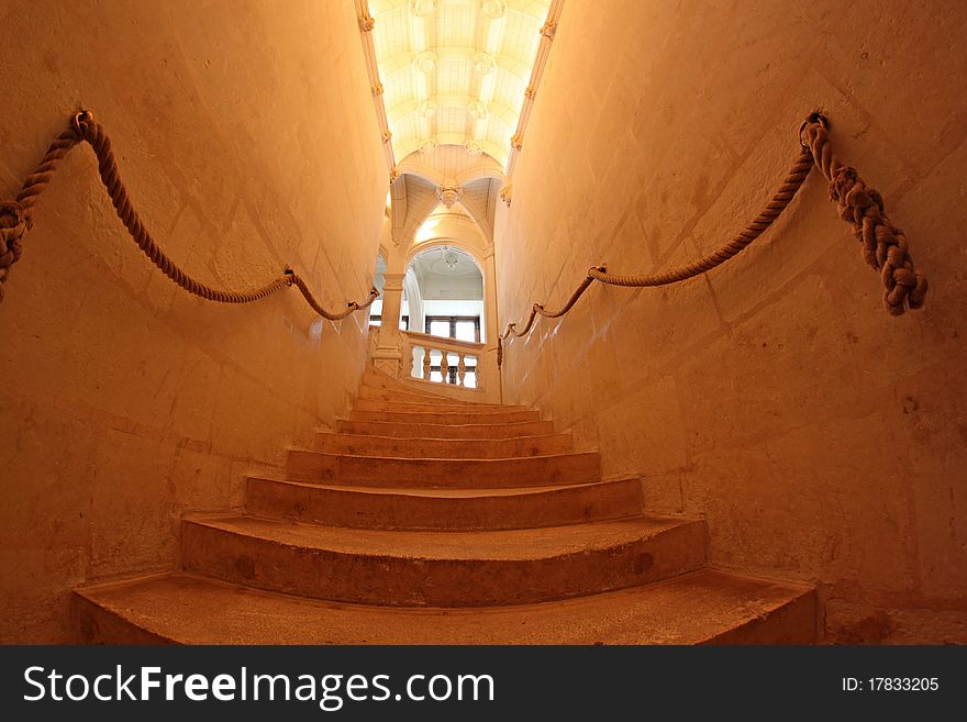 Interior Stairway at Chenonceau Castle in France