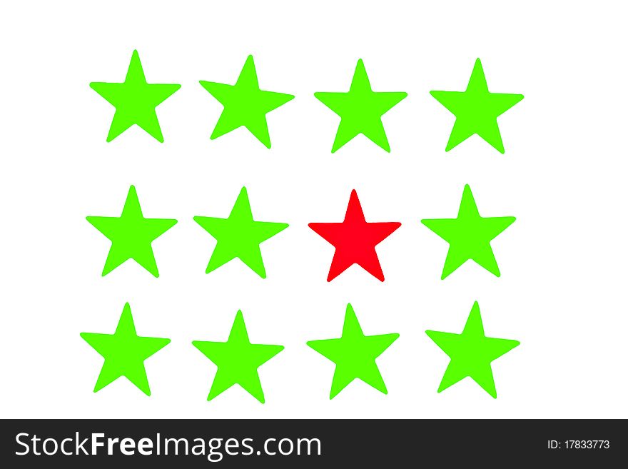 Twelve stars with one red one standing out, implying uniqueness, different,. Twelve stars with one red one standing out, implying uniqueness, different,