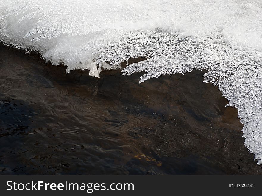 Spring background with a frozen river