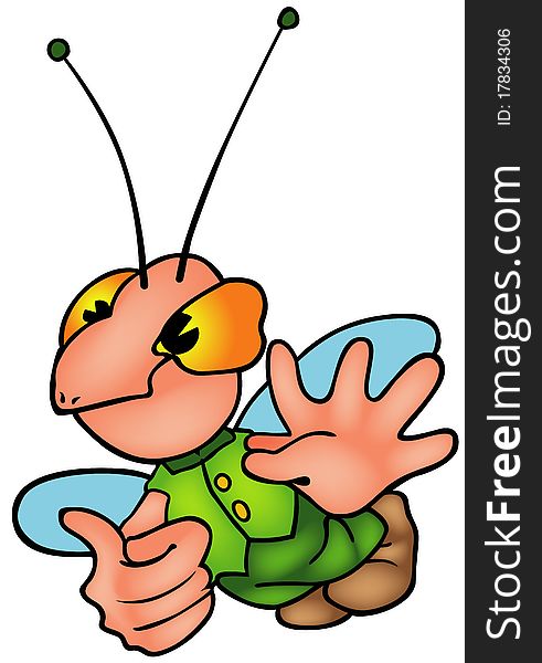 Flying Bug - Colored Cartoon Illustration, Vector