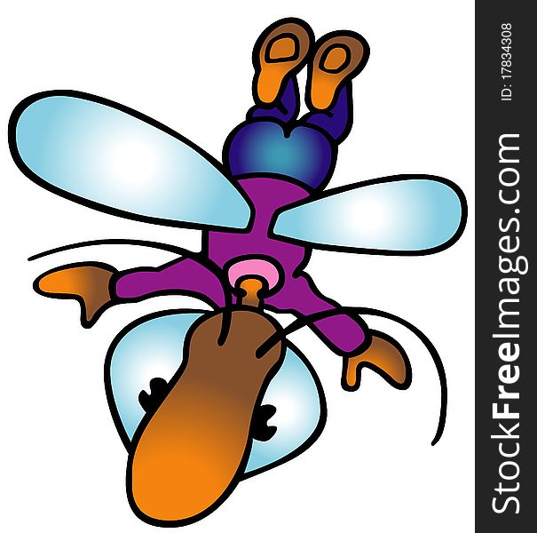 Flying Bug - Colored Cartoon Illustration, Vector