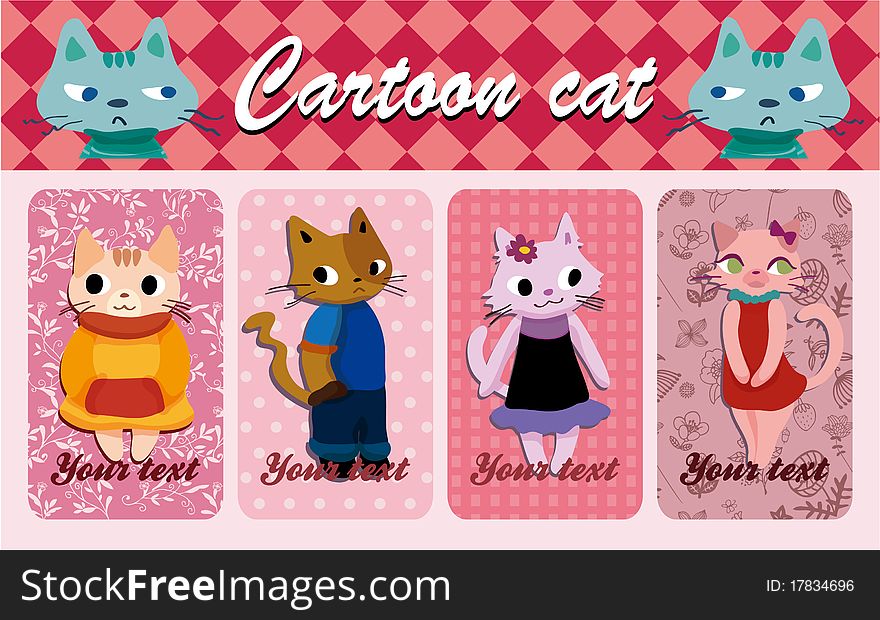 Cartoon cat card ,vector drawing
