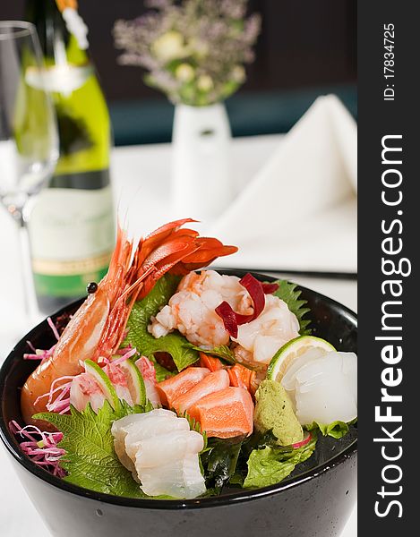 Japanese sashimi on a white dish