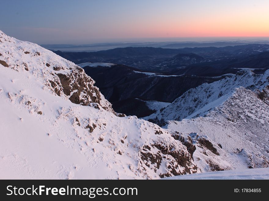 View a Central Balkan during the snowy winter. View a Central Balkan during the snowy winter