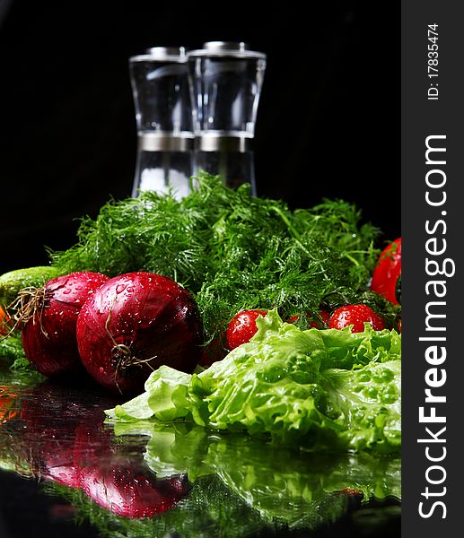 Fresh and wet vegetables with water drops. Fresh and wet vegetables with water drops