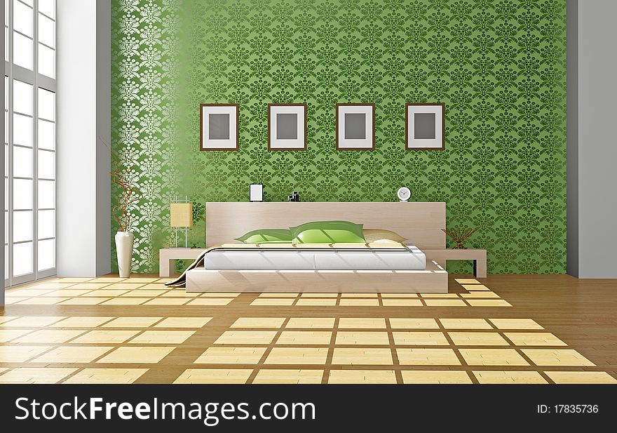 Modern interior of a bedroom room 3D