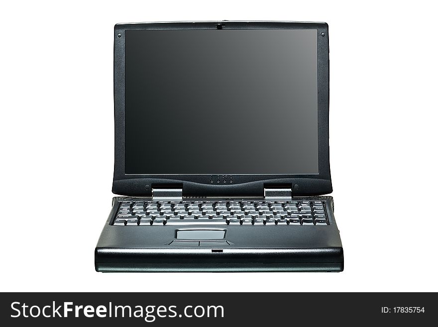 Black portable computer. Front view. Black screen Front view. Black portable computer. Front view. Black screen Front view.