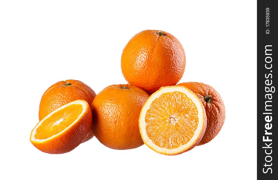 Four perfectly fresh oranges isolated on white. Four perfectly fresh oranges isolated on white.
