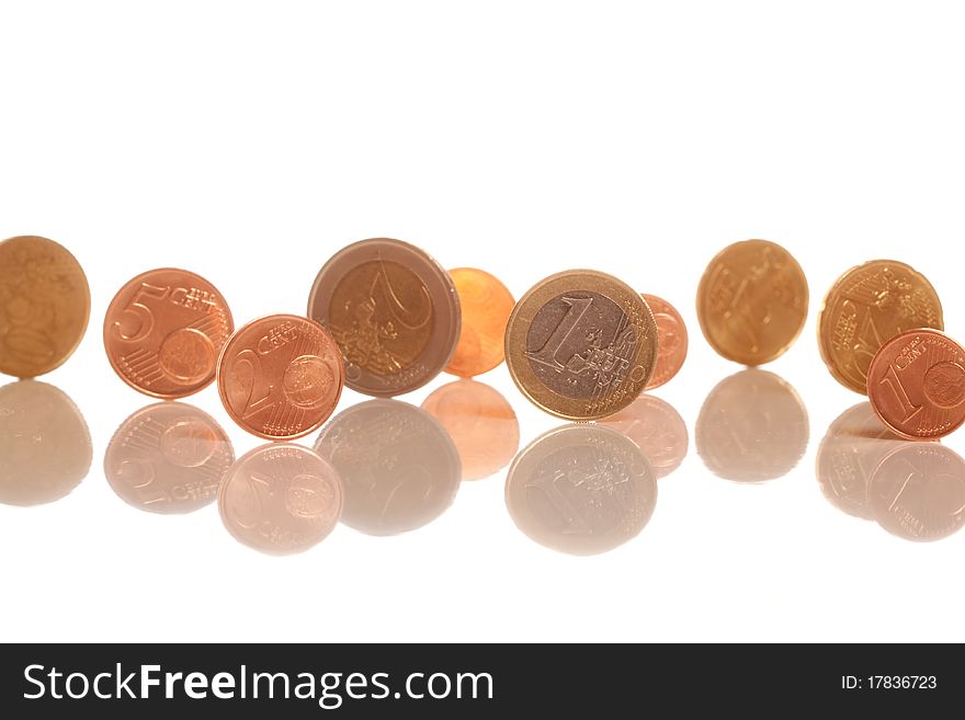 Euro coins on white isolated background