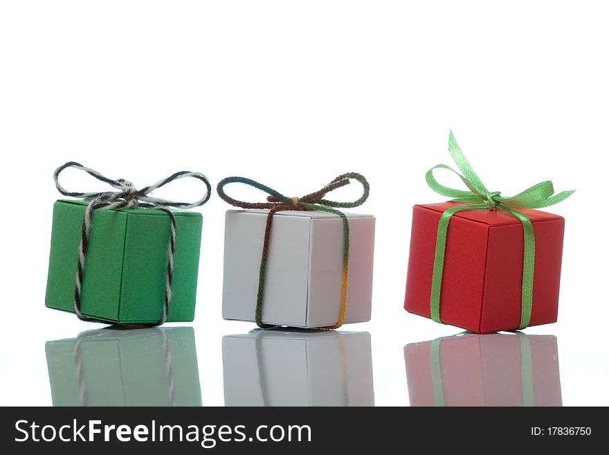 Three present boxes on white isolated background. Three present boxes on white isolated background