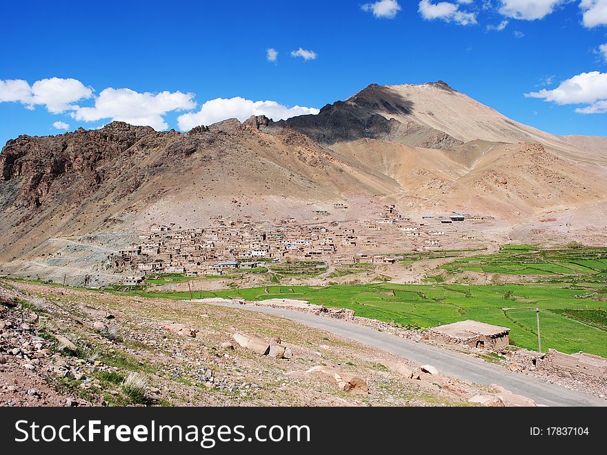 A beautiful green field with a dry mountain in a Himalayan region. A beautiful green field with a dry mountain in a Himalayan region.