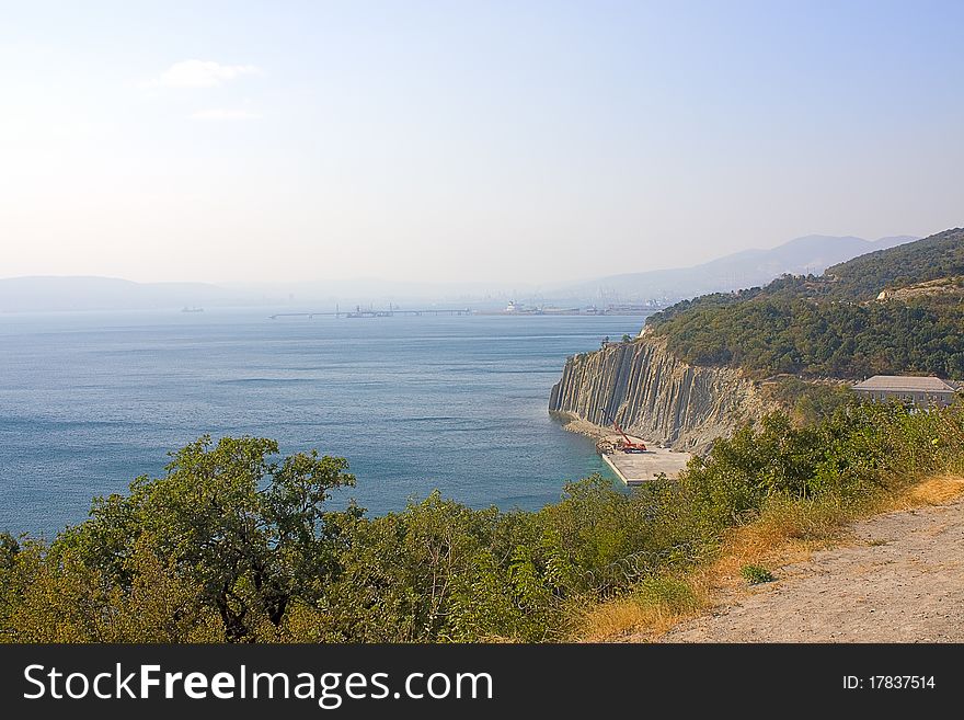 View of  Black Sea and  rocky coast near Novorossiysk, Russia. View of  Black Sea and  rocky coast near Novorossiysk, Russia.