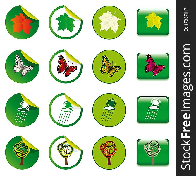 Stickers and buttons with the elements of nature