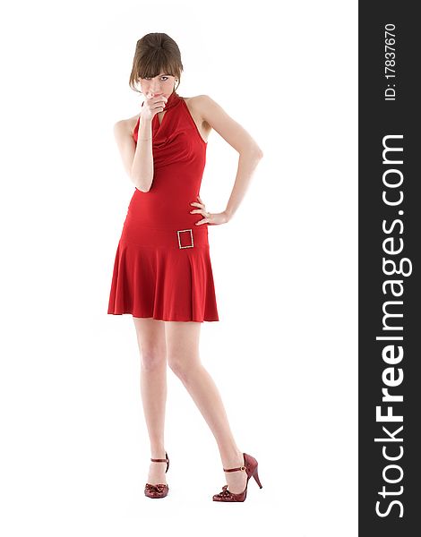 Girl in red dress posing