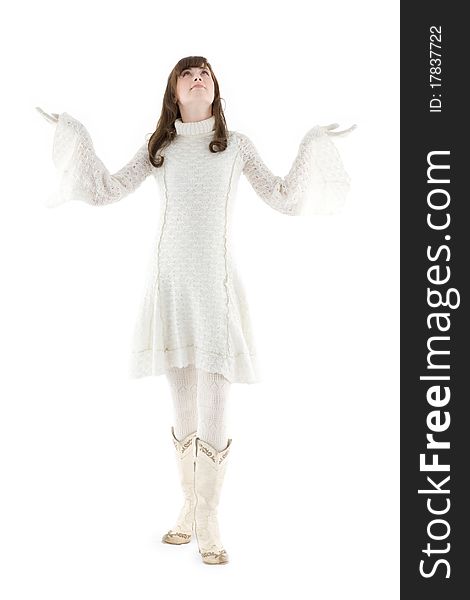 Girl in knitted winter dress