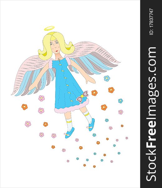 Flying angel in the sky.Illustration.Vector.