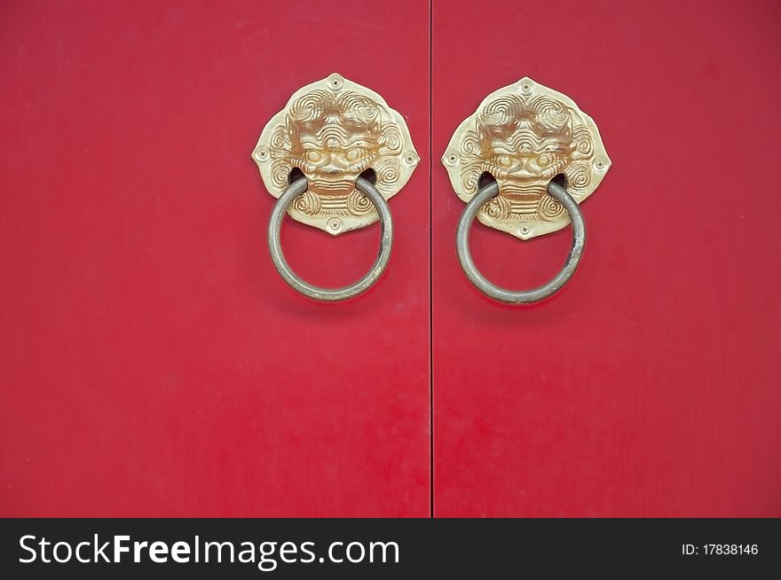 Knock door chinese style as red color background