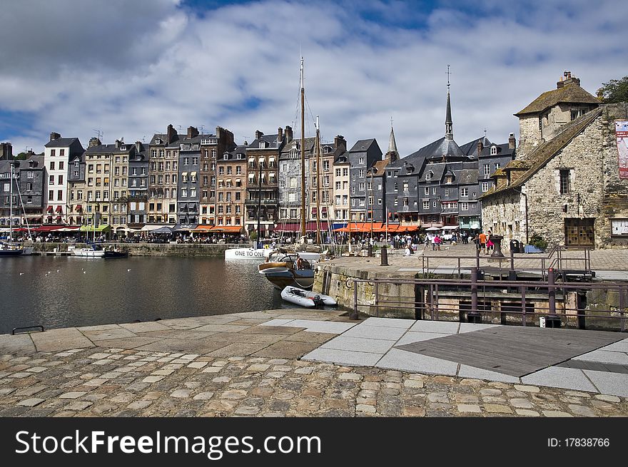 French harbor in Honfleur. Sunny day