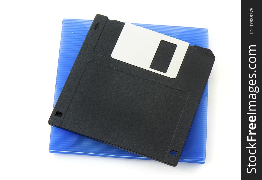 Old floppy disk and a blue case