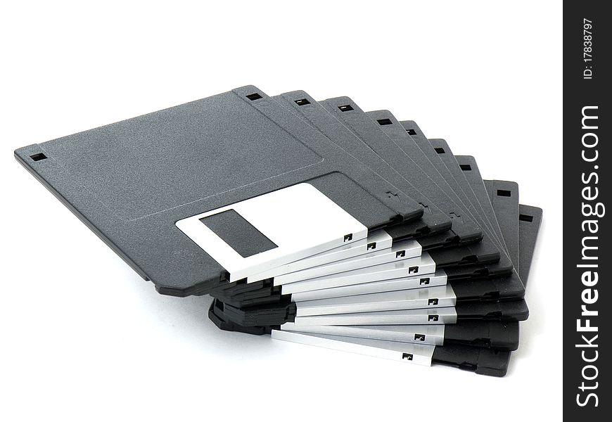 Old floppy disks isolated on white background
