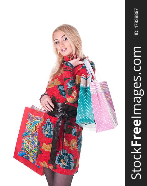 Beautiful young woman with shopping bags. Beautiful young woman with shopping bags