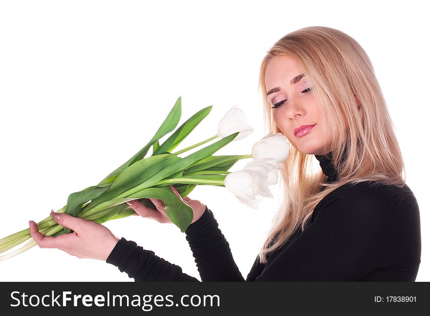 Beautiful Young Woman With Tulips