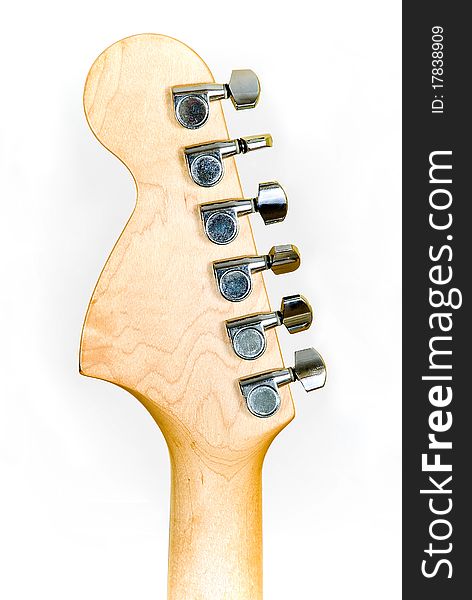 Electric guitar head with tunning pegs isolated on white. Electric guitar head with tunning pegs isolated on white
