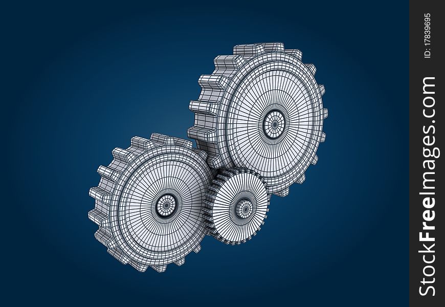 3d rendered image of gears on blue background