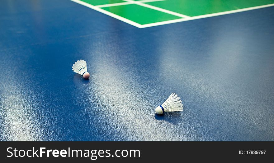 Badminton courts with  shuttlecocks