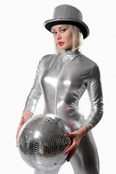 Beautiful Young Woman With A Disco Ball Stock Photos Beautiful Young Woman With A Disco Ball Stock Photos