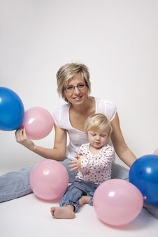 Mother And Daughter Portrait With Balloons Stock Photos Mother And Daughter Portrait With Balloons Stock Photos