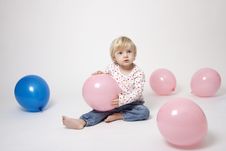 Portrait Of Cute Girl With Pink And Blue Balloons Royalty Free Stock Image Portrait Of Cute Girl With Pink And Blue Balloons Royalty Free Stock Image