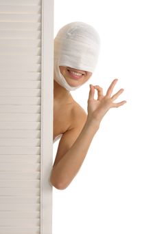 Young Woman Looks Out Because Of Door Stock Photos Young Woman Looks Out Because Of Door Stock Photos