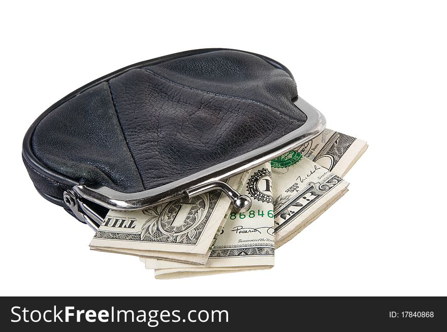 Purse with money isolated on white background