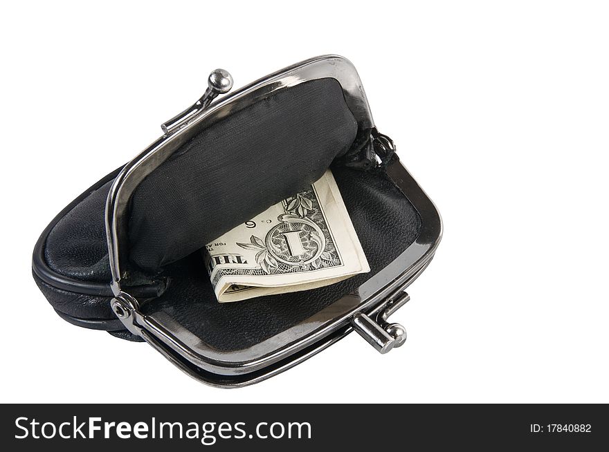 Purse with money isolated on white