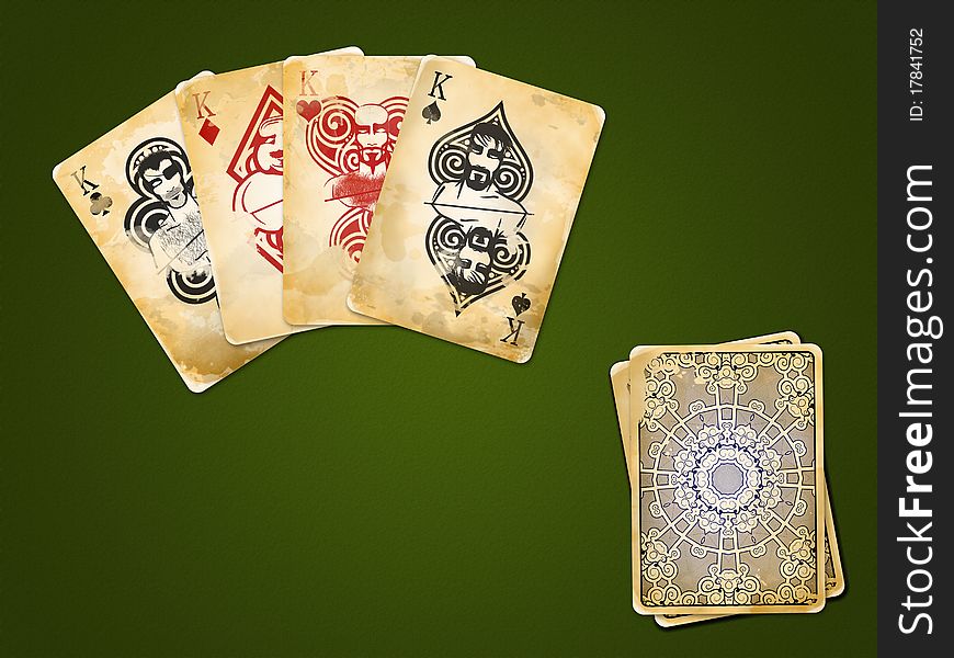 Ornamental antique four kings playing cards.