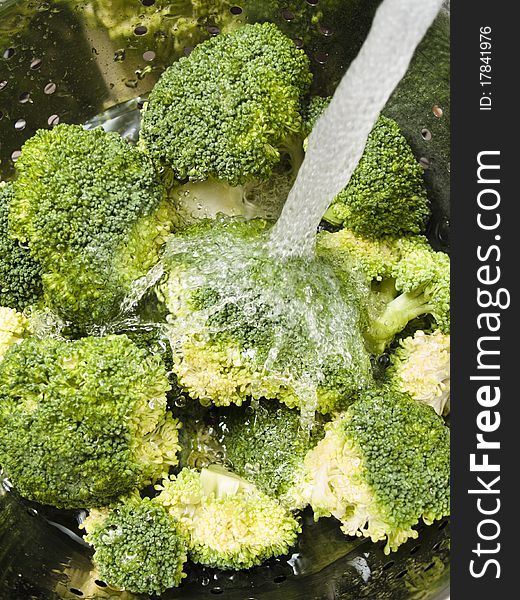 Washing Broccoli with cold water